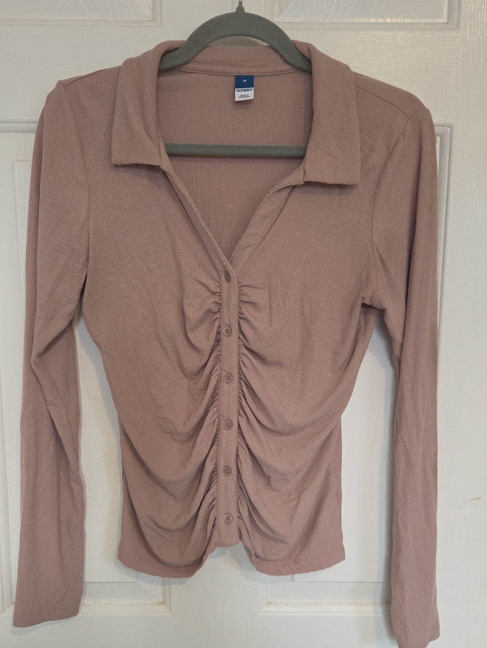 Old Navy Dusty Rose Ruched Button-Down Collared Top~Women's Size M